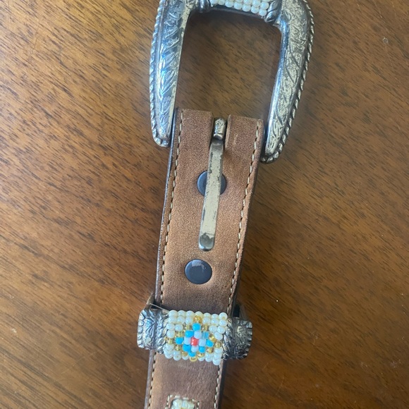 Women’s Tony Lama Beaded Leather Belt Blue Brown Size 30 - Picture 12 of 13